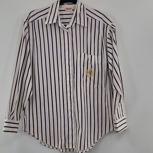 3 For$20 Huntington Ridge White button down shirt w/ Purple stripes size S